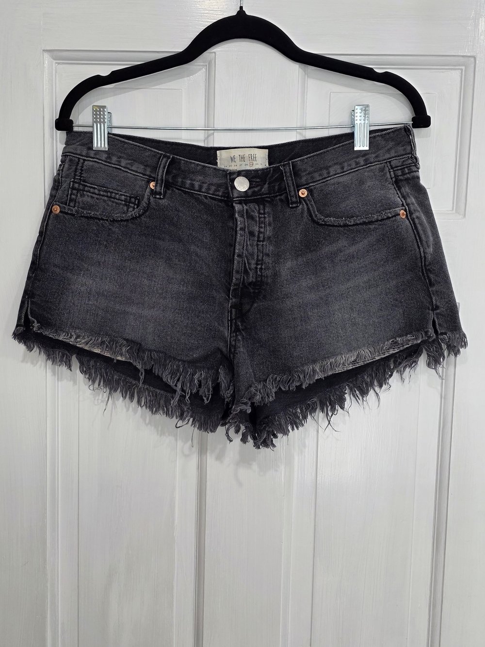 We The Free Black Frayed Hem Denim Shorts